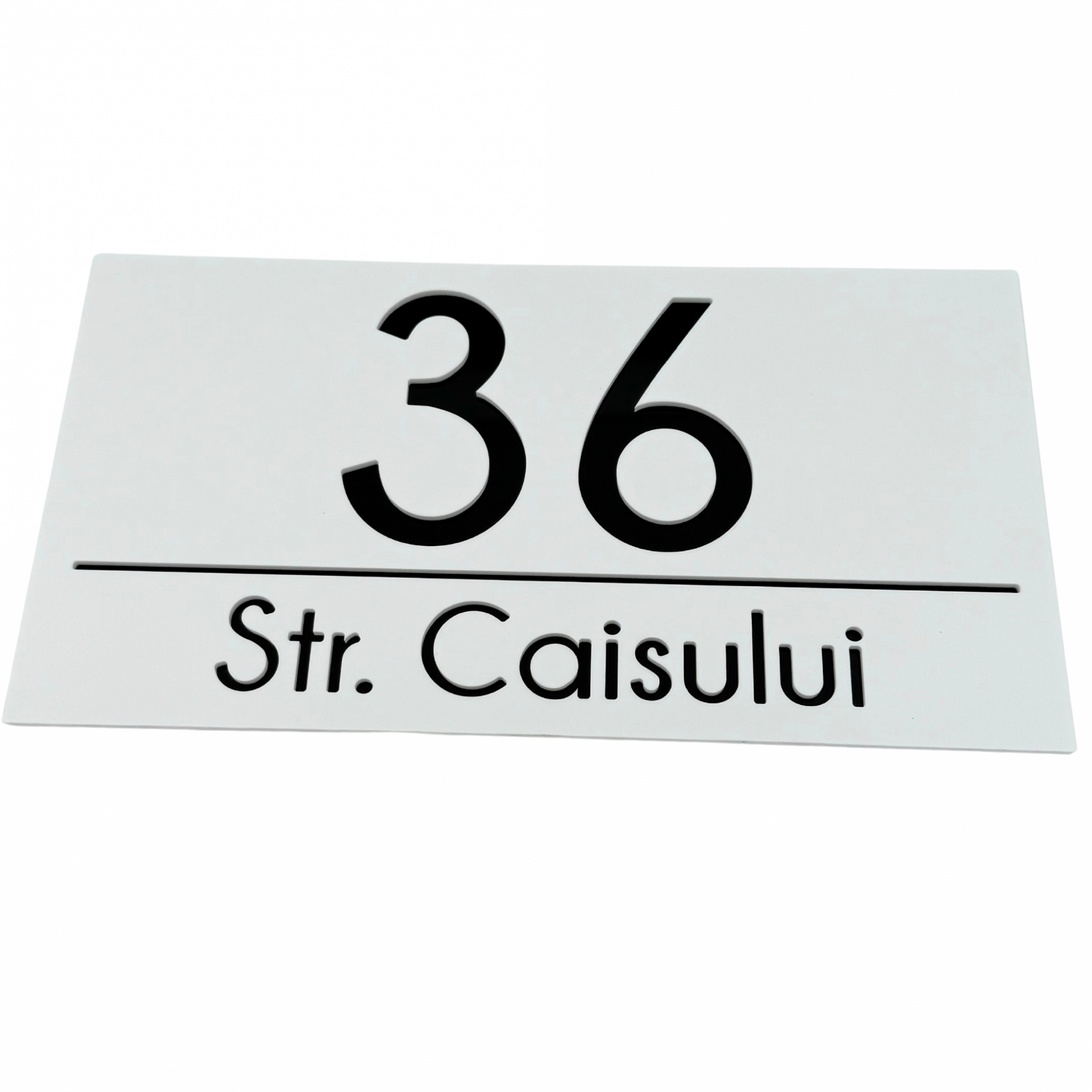 PREMIUM HOUSE NUMBER - White Satin Glossy Black - 28×15 cm