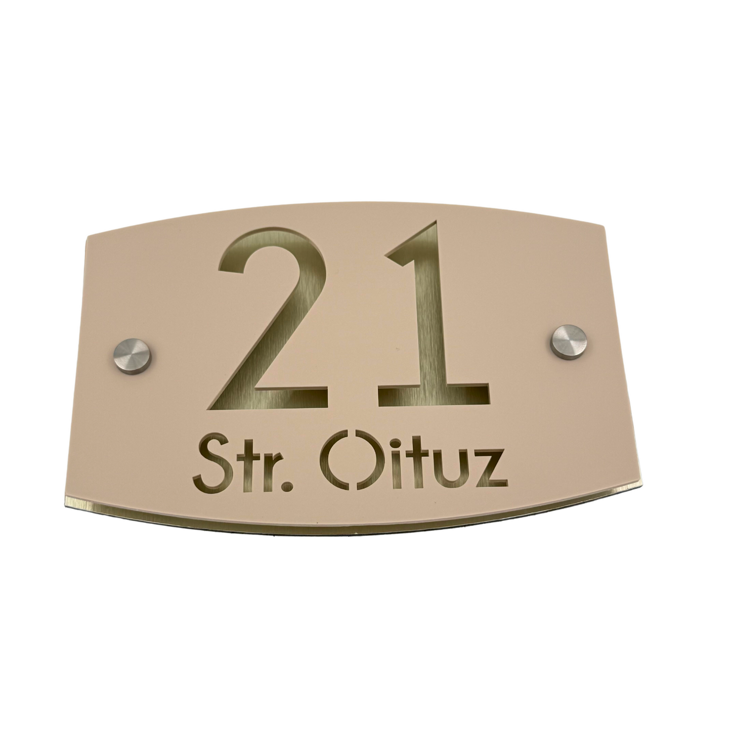 PREMIUM HOUSE NUMBER - Satin Black Aluminium Gold Pearly 2 Spacers Silver - 20×13 cm