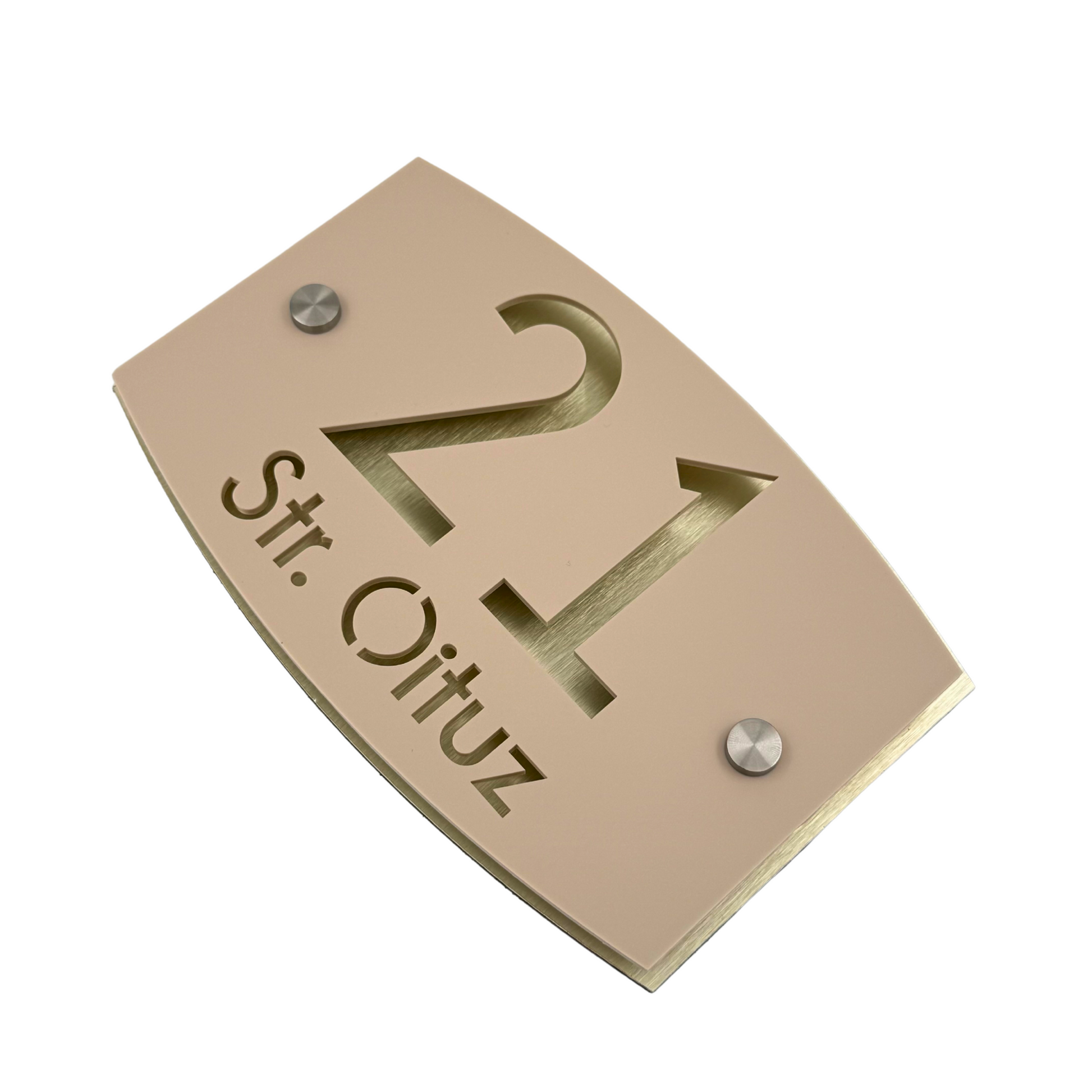 PREMIUM HOUSE NUMBER - Satin Black Aluminium Gold Pearly 2 Spacers Silver - 20×13 cm