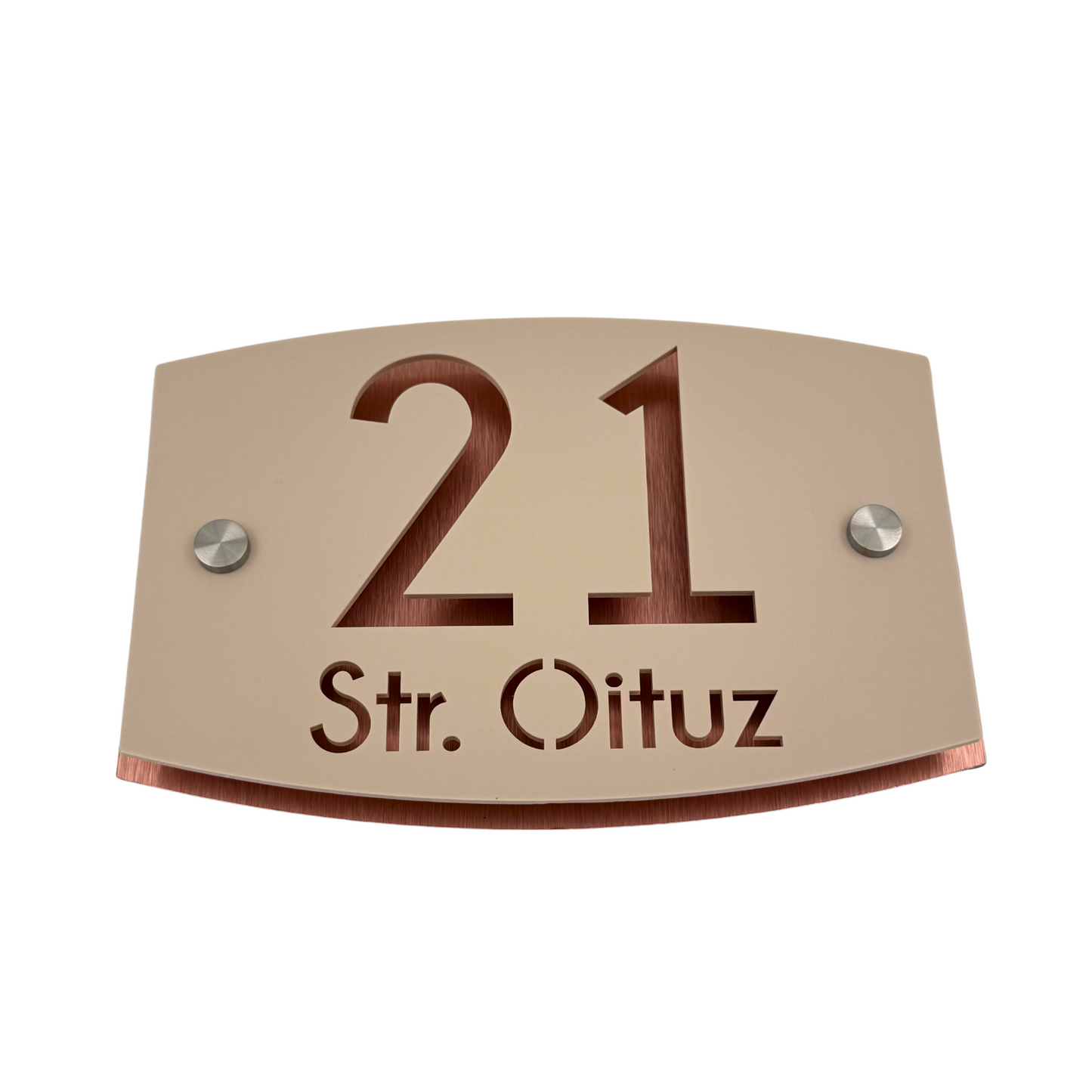 PREMIUM HOUSE NUMBER - Cream colour Satin Aluminium Copper Mirror 2 Spacers Silver - 20×13 cm