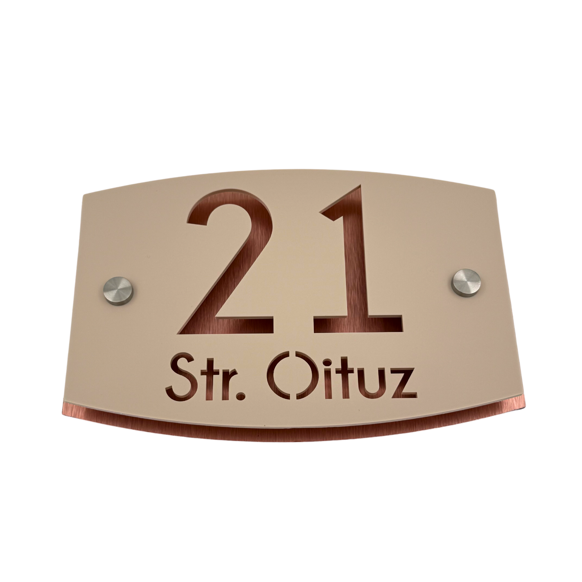 PREMIUM HOUSE NUMBER - Cream colour Satin Aluminium Copper Mirror 2 Spacers Silver - 20×13 cm