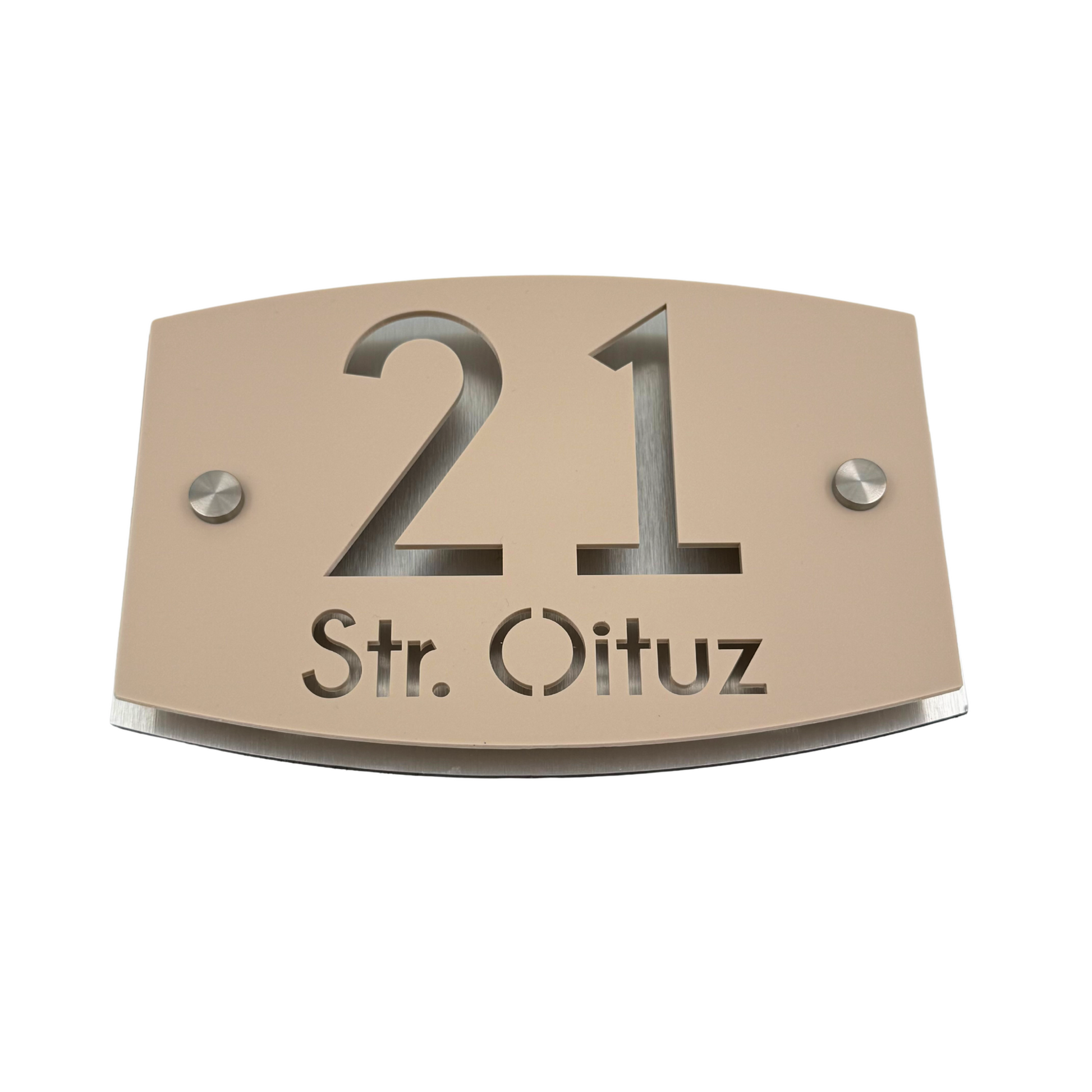 PREMIUM HOUSE NUMBER - Cream colour Satin Aluminium Silver Mirror 2 Spacers Silver - 20×13 cm