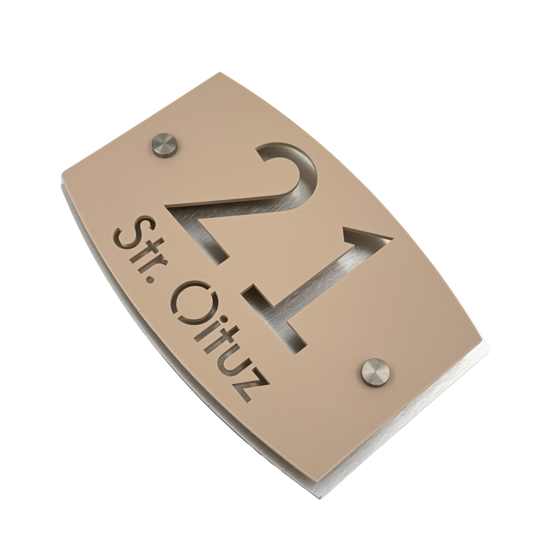 PREMIUM HOUSE NUMBER - Cream colour Satin Aluminium Silver Mirror 2 Spacers Silver - 20×13 cm