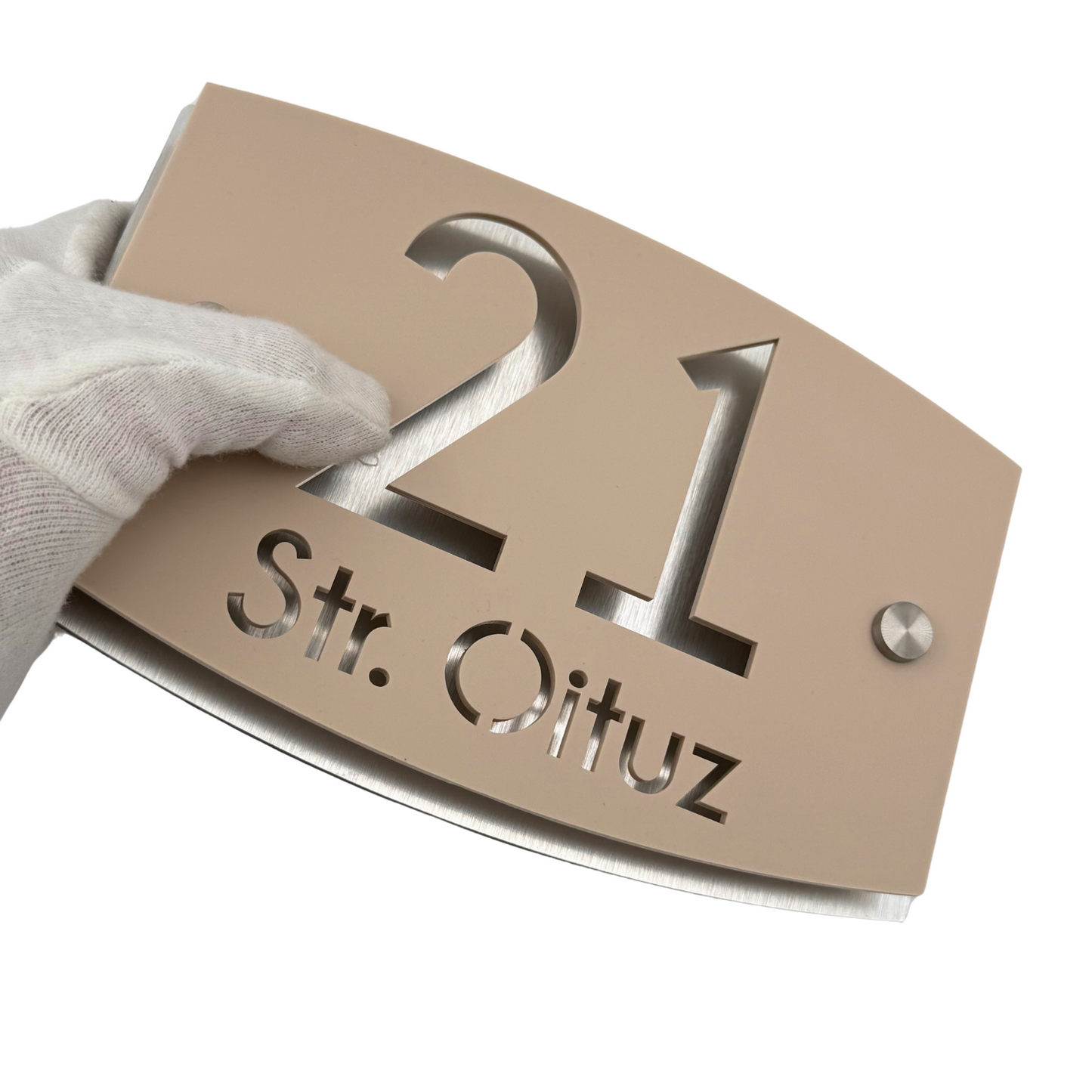 PREMIUM HOUSE NUMBER - Cream colour Satin Aluminium Silver Mirror 2 Spacers Silver - 20×13 cm