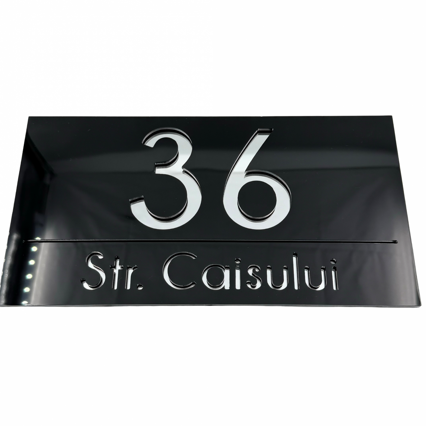 PREMIUM HOUSE NUMBER - Glossy Black Silver Mirror - 28×15 cm