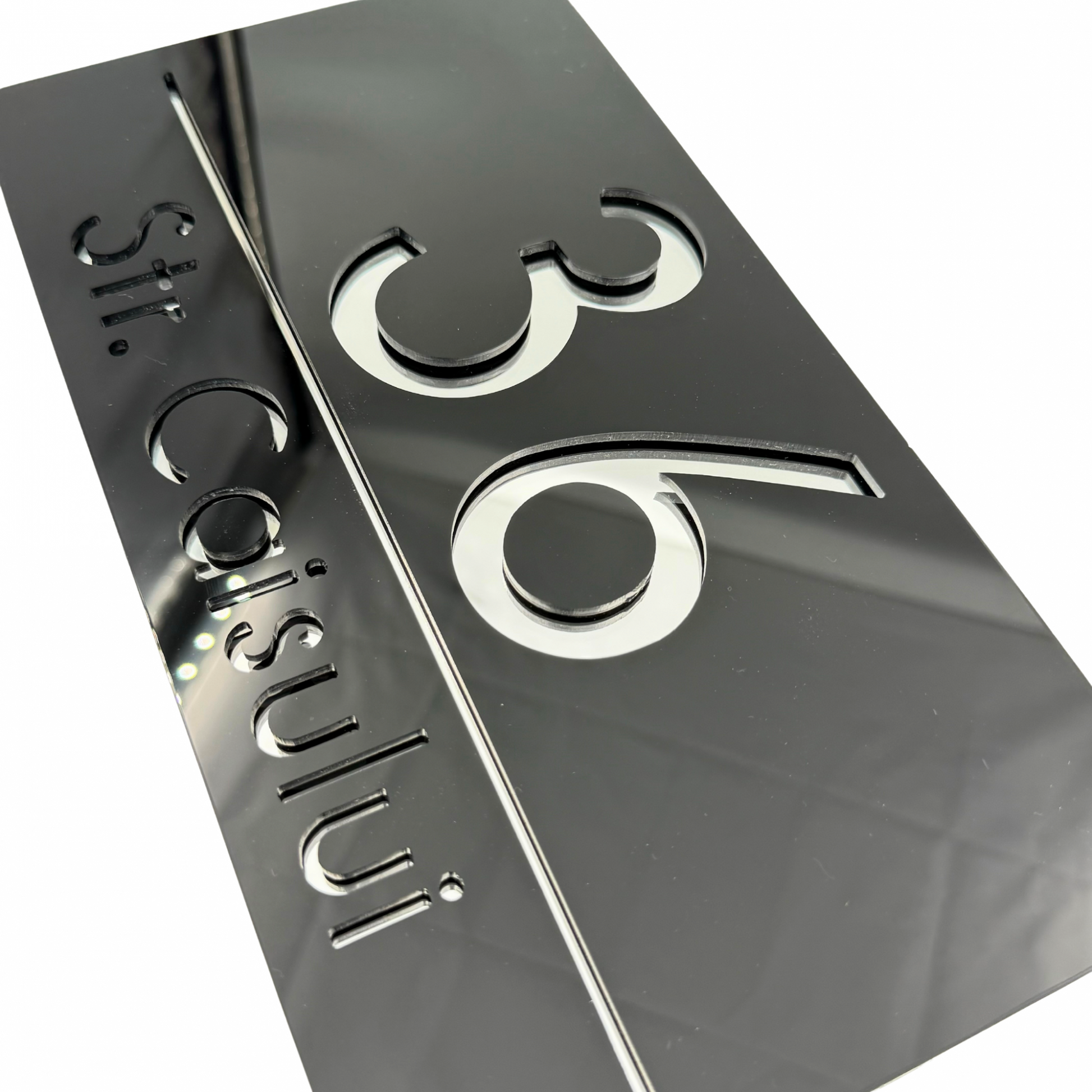 PREMIUM HOUSE NUMBER - Glossy Black Silver Mirror - 28×15 cm