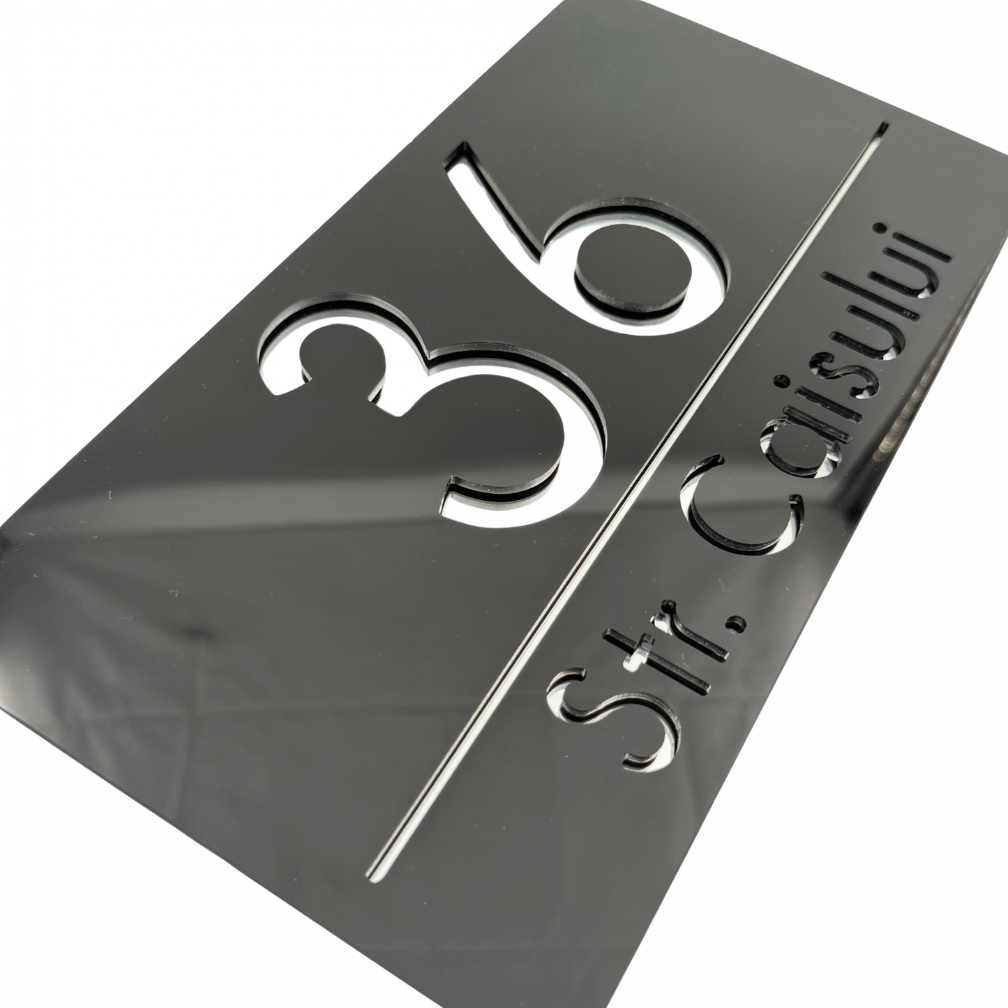 PREMIUM HOUSE NUMBER - Glossy Black Silver Mirror - 28×15 cm