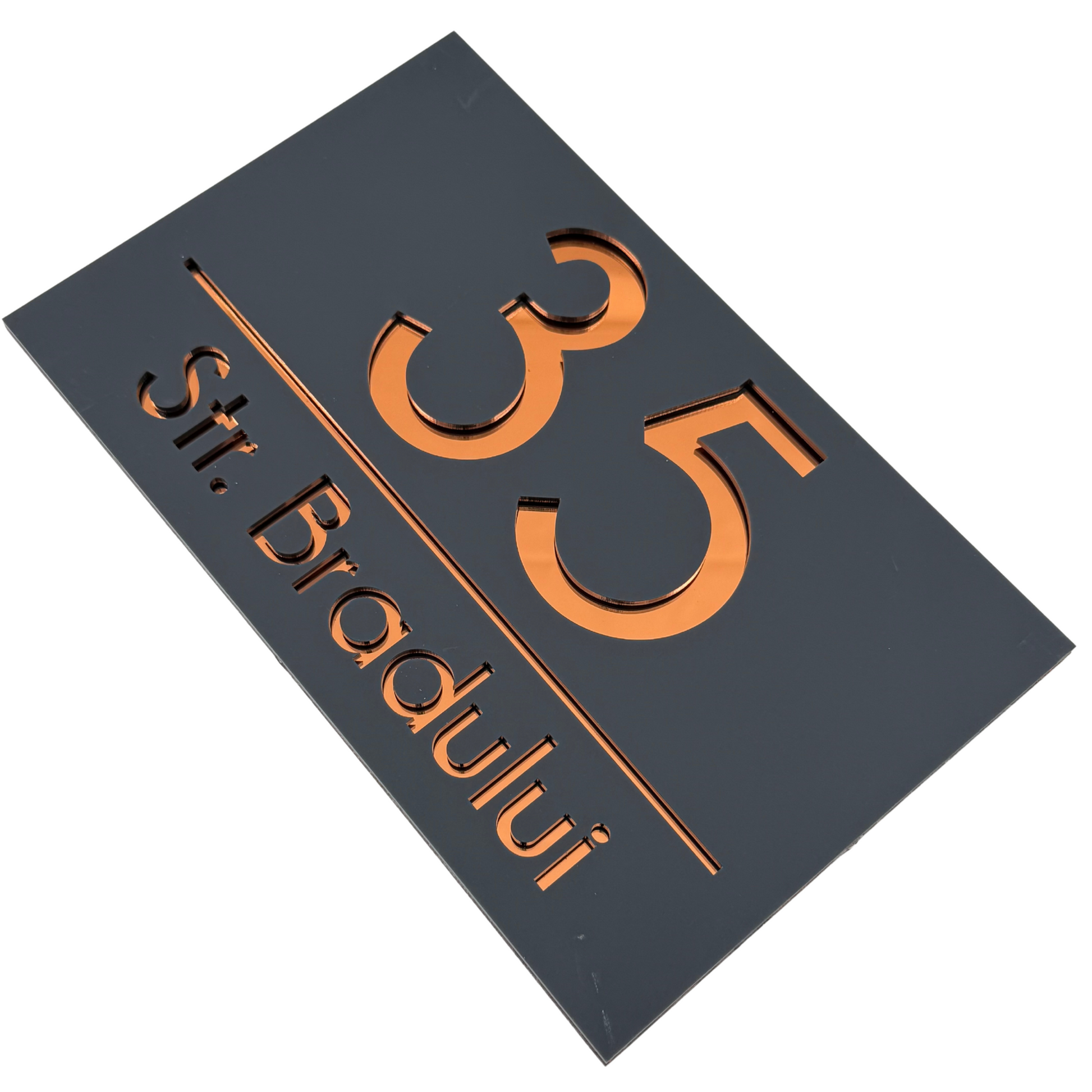 PREMIUM HOUSE NUMBER - Satin Grey Copper Mirror - 24×15 cm