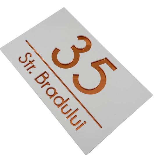 PREMIUM HOUSE NUMBER - White Satin Copper Mirror - 24×15 cm