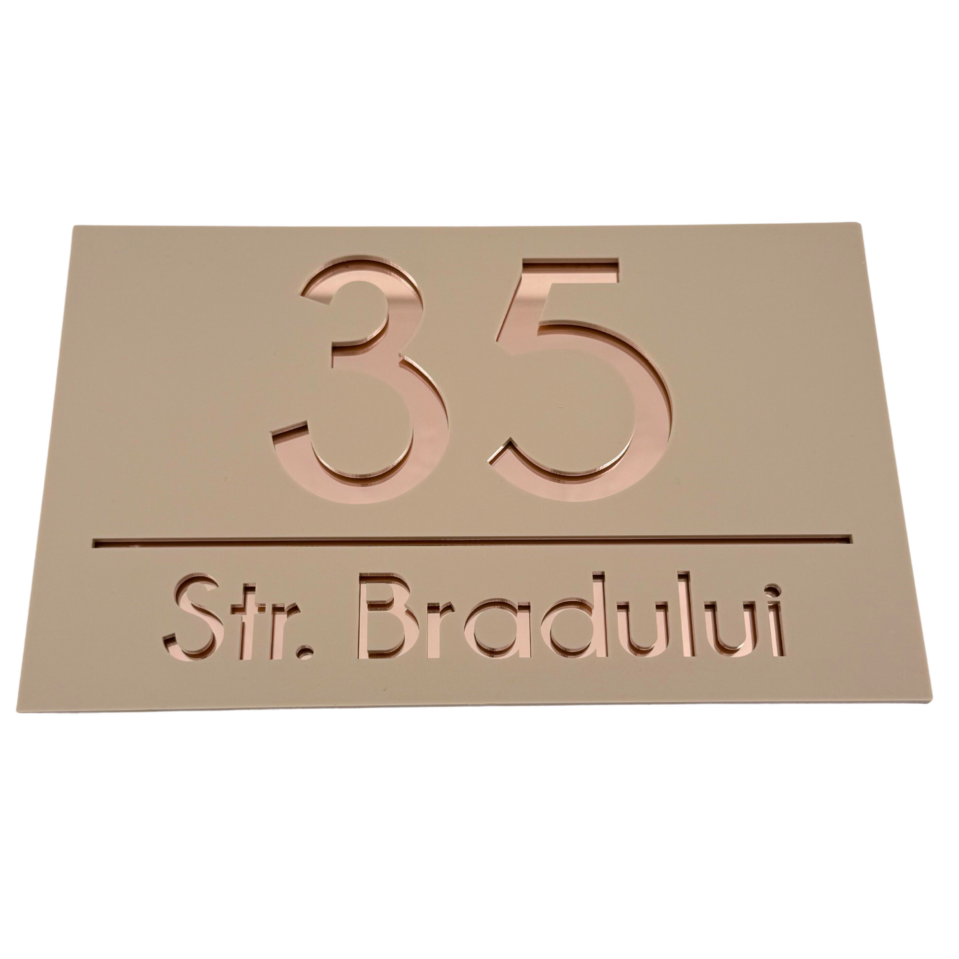 PREMIUM HOUSE NUMBER - Cream colour Satin Rose Gold Mirror - 24×15 cm