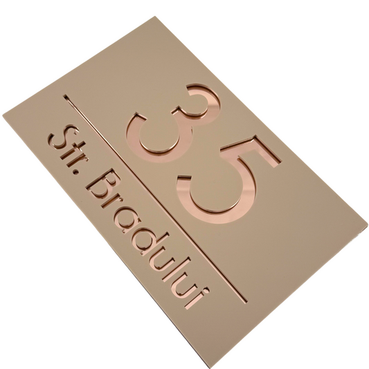 PREMIUM HOUSE NUMBER - Cream colour Satin Rose Gold Mirror - 24×15 cm