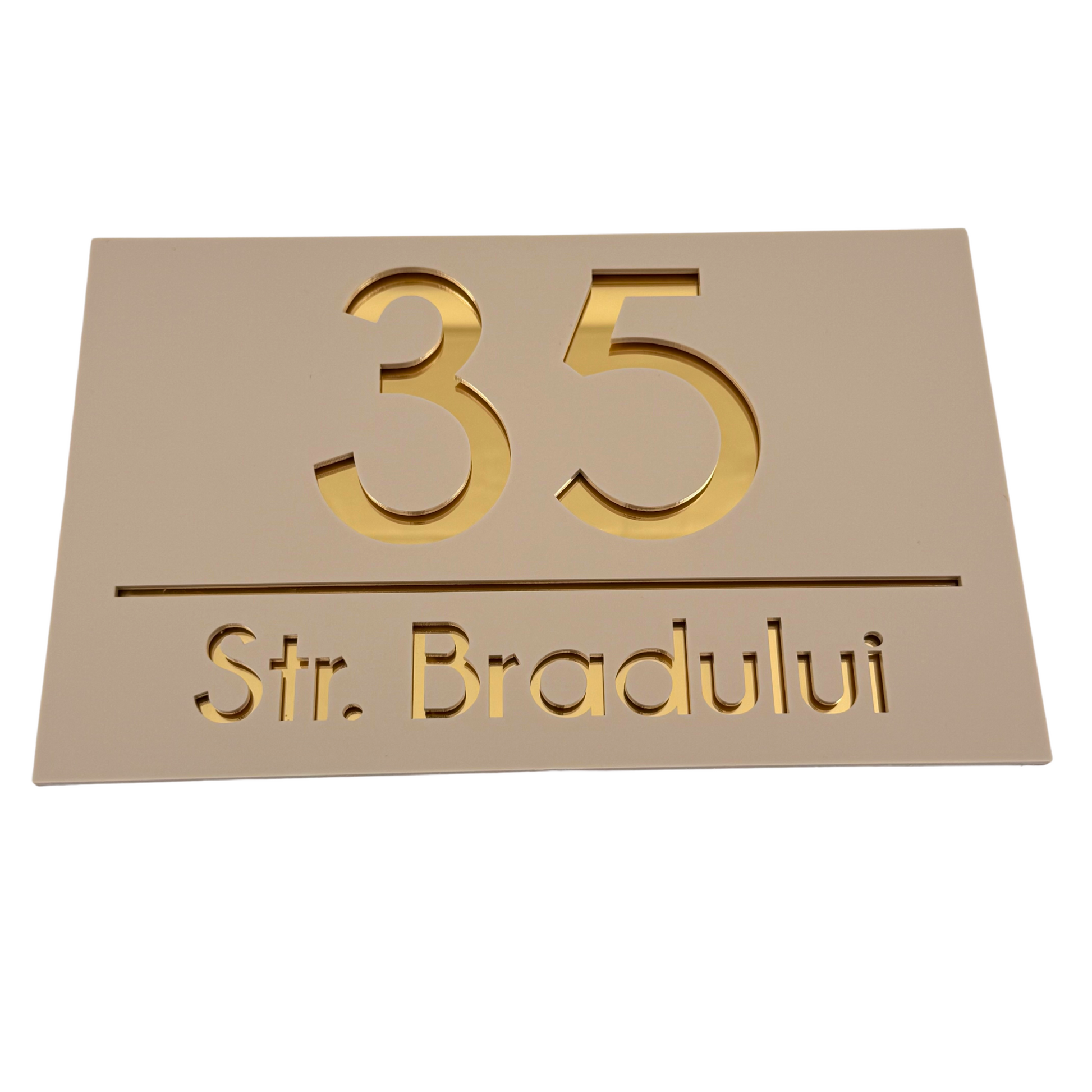 PREMIUM HOUSE NUMBER - Cream colour Satin Gold Mirror - 24×15 cm