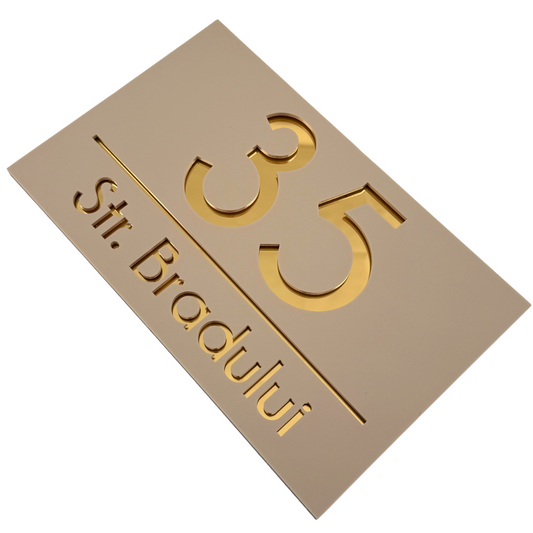PREMIUM HOUSE NUMBER - Cream colour Satin Gold Mirror - 24×15 cm