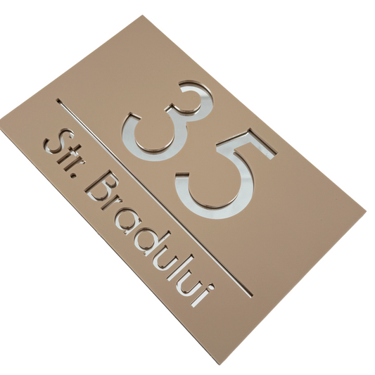 PREMIUM HOUSE NUMBER - Cream colour Satin Silver Mirror - 24×15 cm