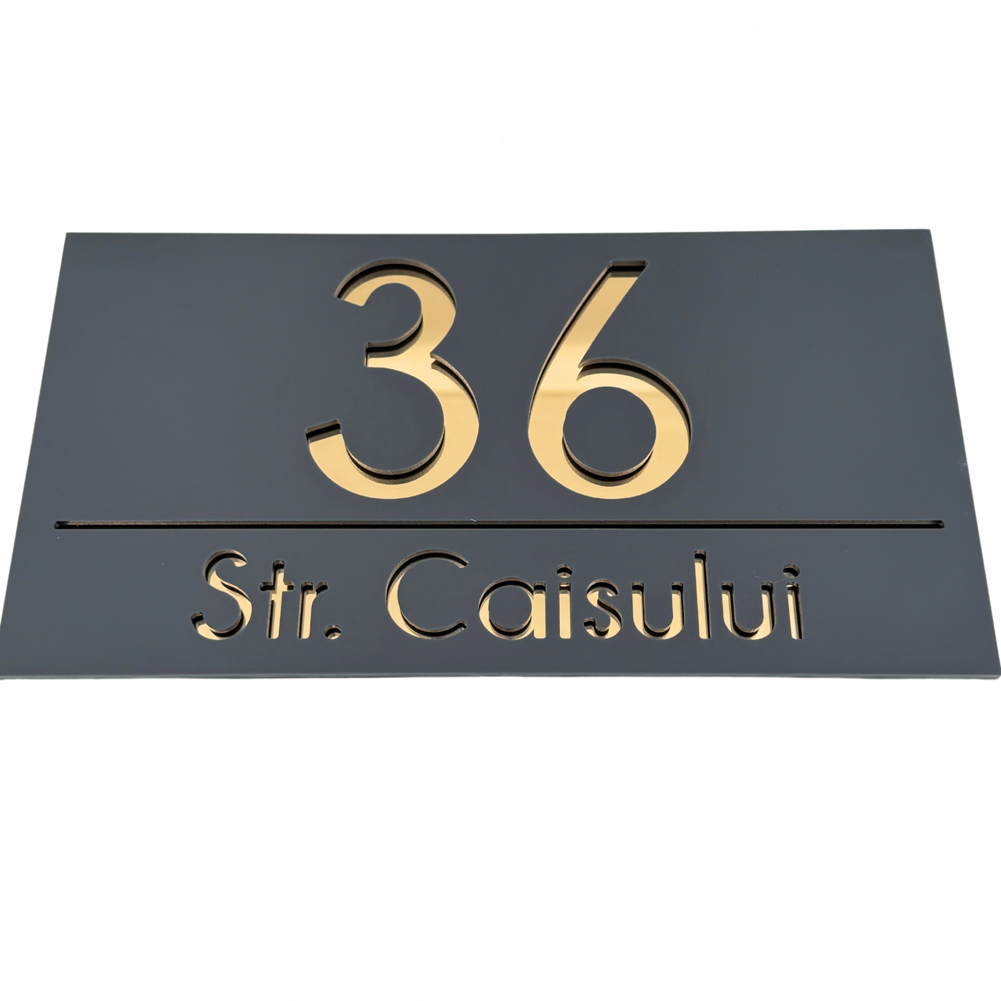 PREMIUM HOUSE NUMBER - Satin Grey Gold Mirror - 28×15 cm