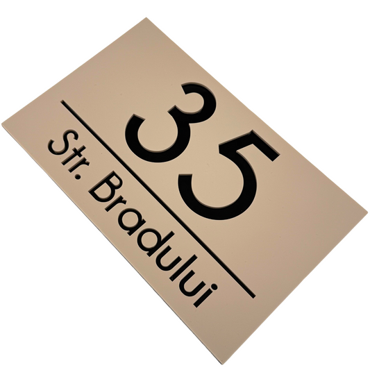 PREMIUM HOUSE NUMBER - Cream colour Satin Glossy Black - 24×15 cm