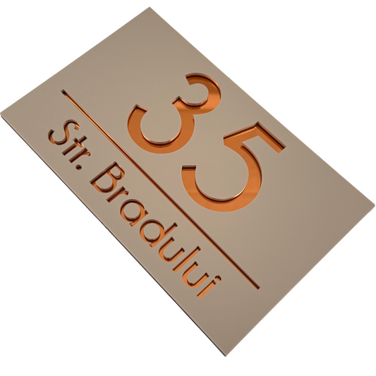 PREMIUM HOUSE NUMBER - Cream colour Satin Copper Mirror - 24×15 cm