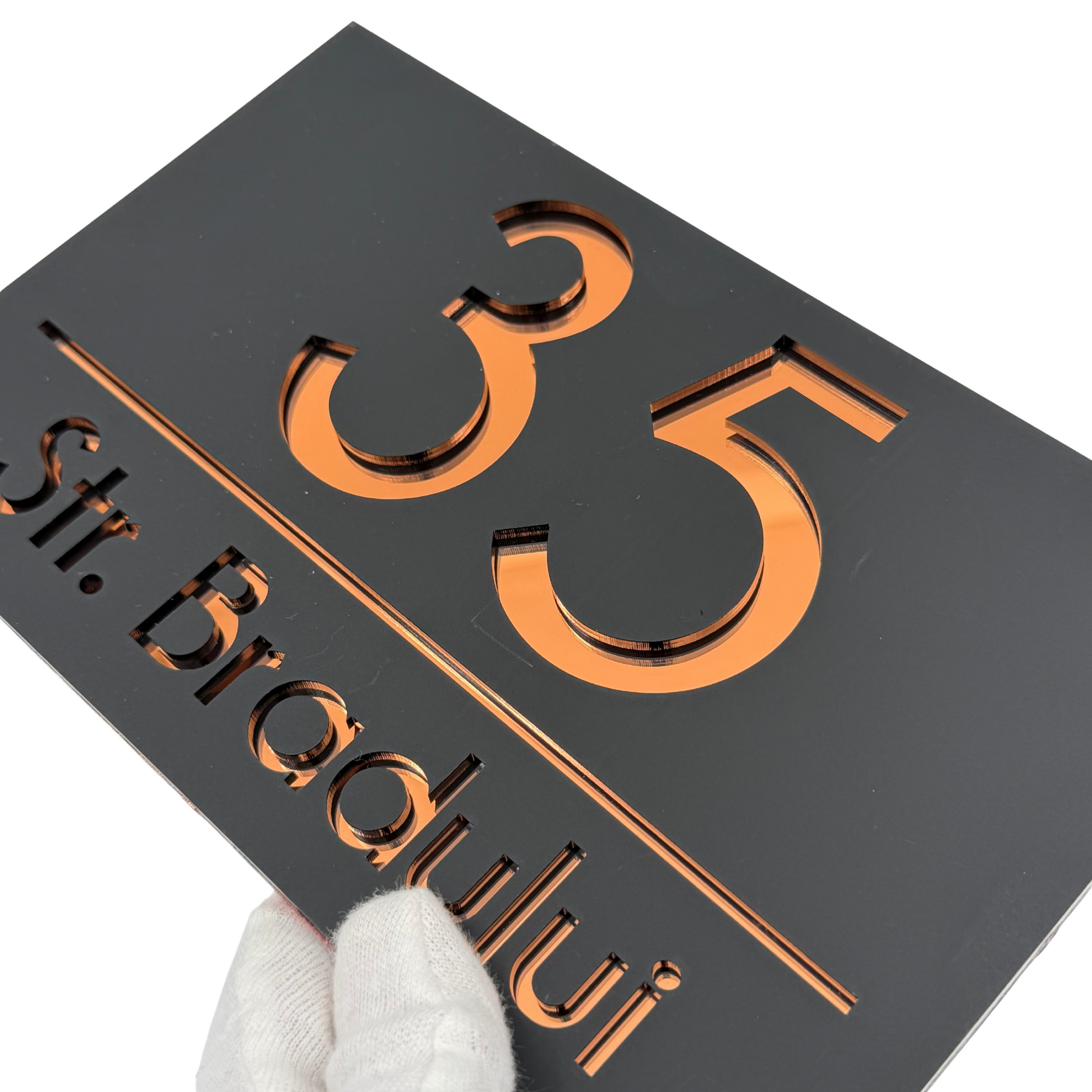 PREMIUM HOUSE NUMBER - Satin Black Copper Mirror - 24×15 cm