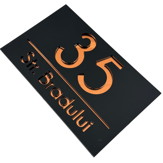 PREMIUM HOUSE NUMBER - Satin Black Copper Mirror - 24×15 cm