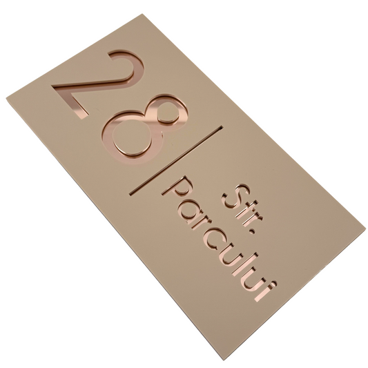 PREMIUM HOUSE NUMBER - Cream colour Satin Rose Gold Mirror - 28×15 cm