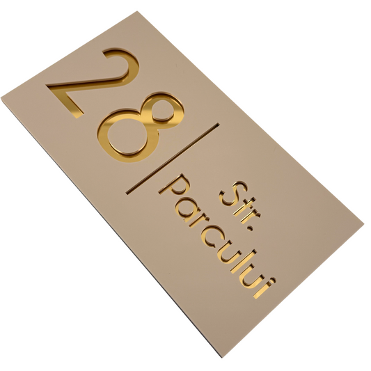 PREMIUM HOUSE NUMBER - Cream colour Satin Gold Mirror - 28×15 cm