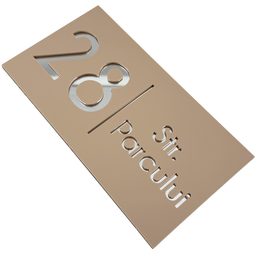 PREMIUM HOUSE NUMBER - Cream colour Satin Silver Mirror - 28×15 cm