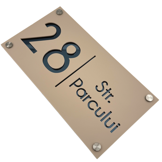 PREMIUM HOUSE NUMBER - Cream colour Satin Anthracite Grey Mirror 4 Spacers Silver - 28×15 cm