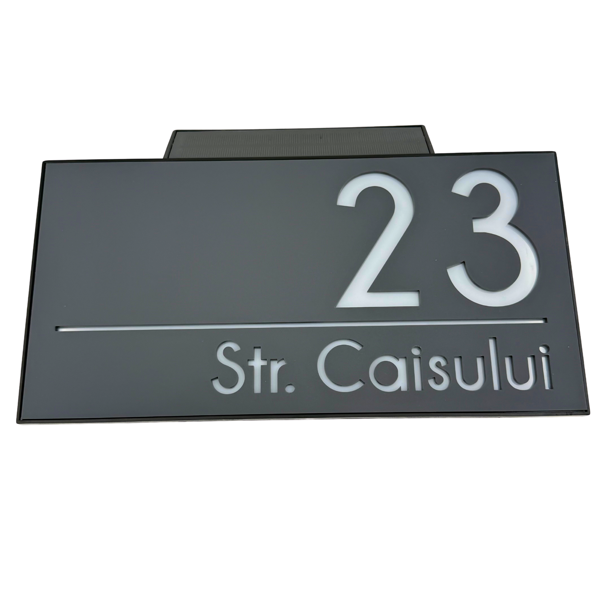 PREMIUM HOUSE NUMBER - Satin Grey Caseta Led Solar - 30×15 cm