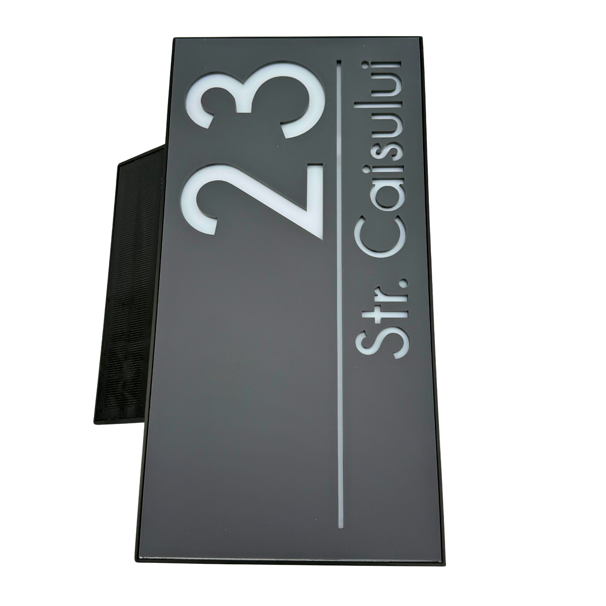 PREMIUM HOUSE NUMBER - Satin Grey Caseta Led Solar - 30×15 cm