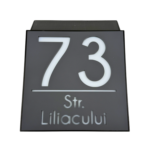 PREMIUM HOUSE NUMBER - Satin Grey Solar Led Case - 18×18 cm
