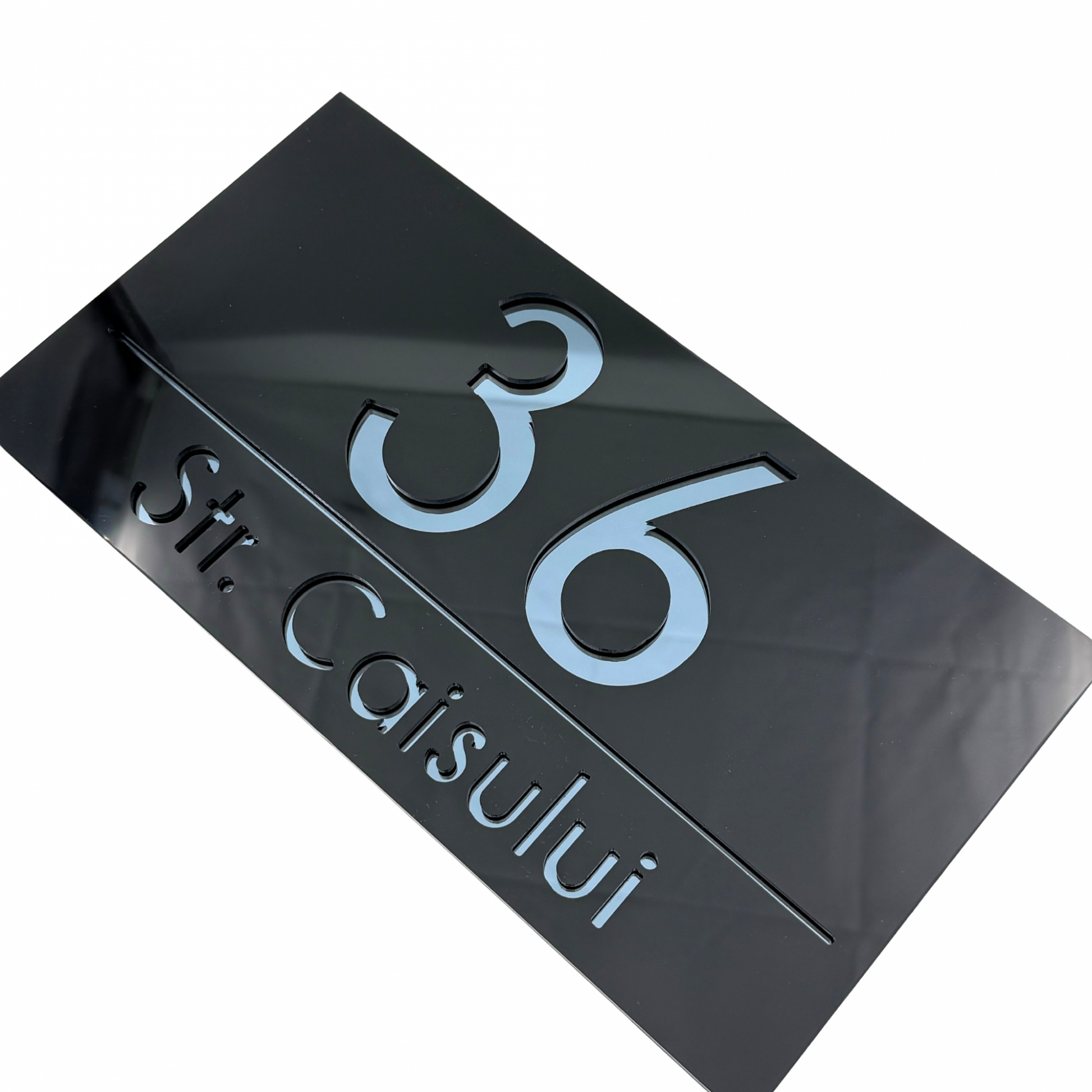 PREMIUM HOUSE NUMBER - Glossy Black Anthracite Grey Mirror - 28×15 cm