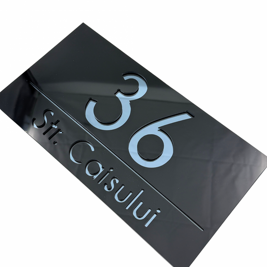 PREMIUM HOUSE NUMBER - Glossy Black Anthracite Grey Mirror - 28×15 cm