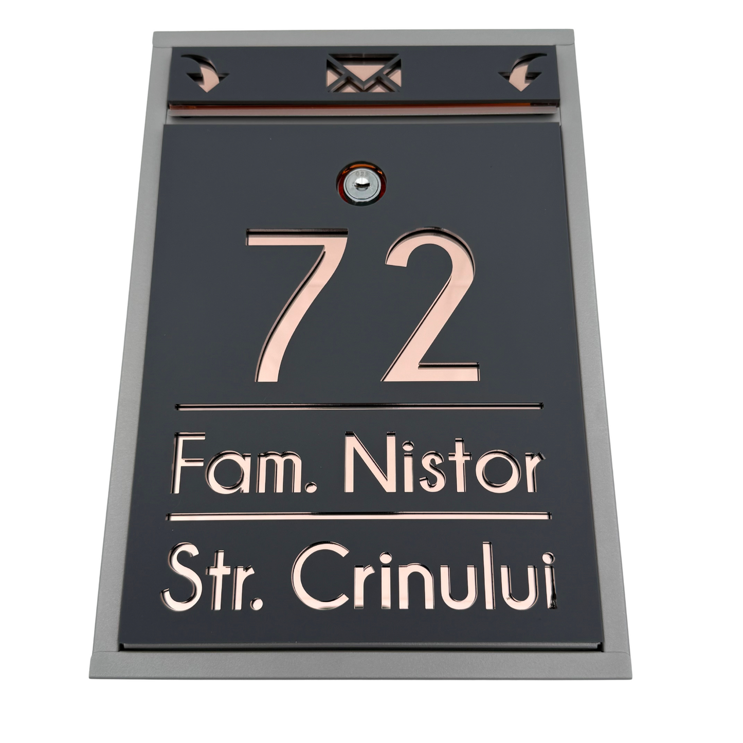 CUTIE POSTALA PERSONALIZATA - Satin Grey Rose Gold Mirror - 32x22×9 cm