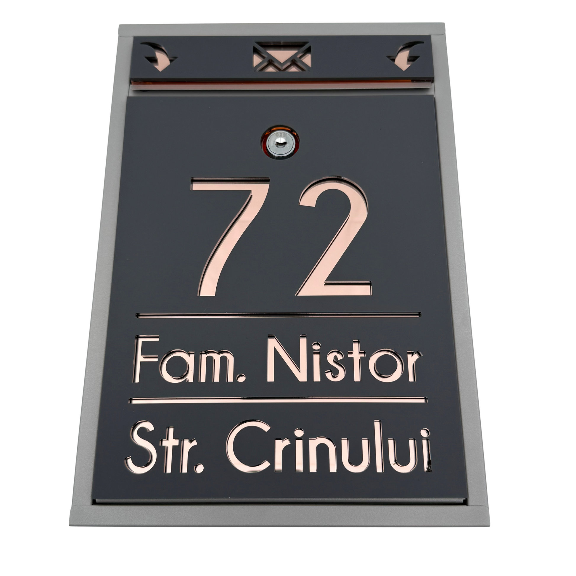 CUTIE POSTALA PERSONALIZATA - Satin Grey Rose Gold Mirror - 32x22×9 cm
