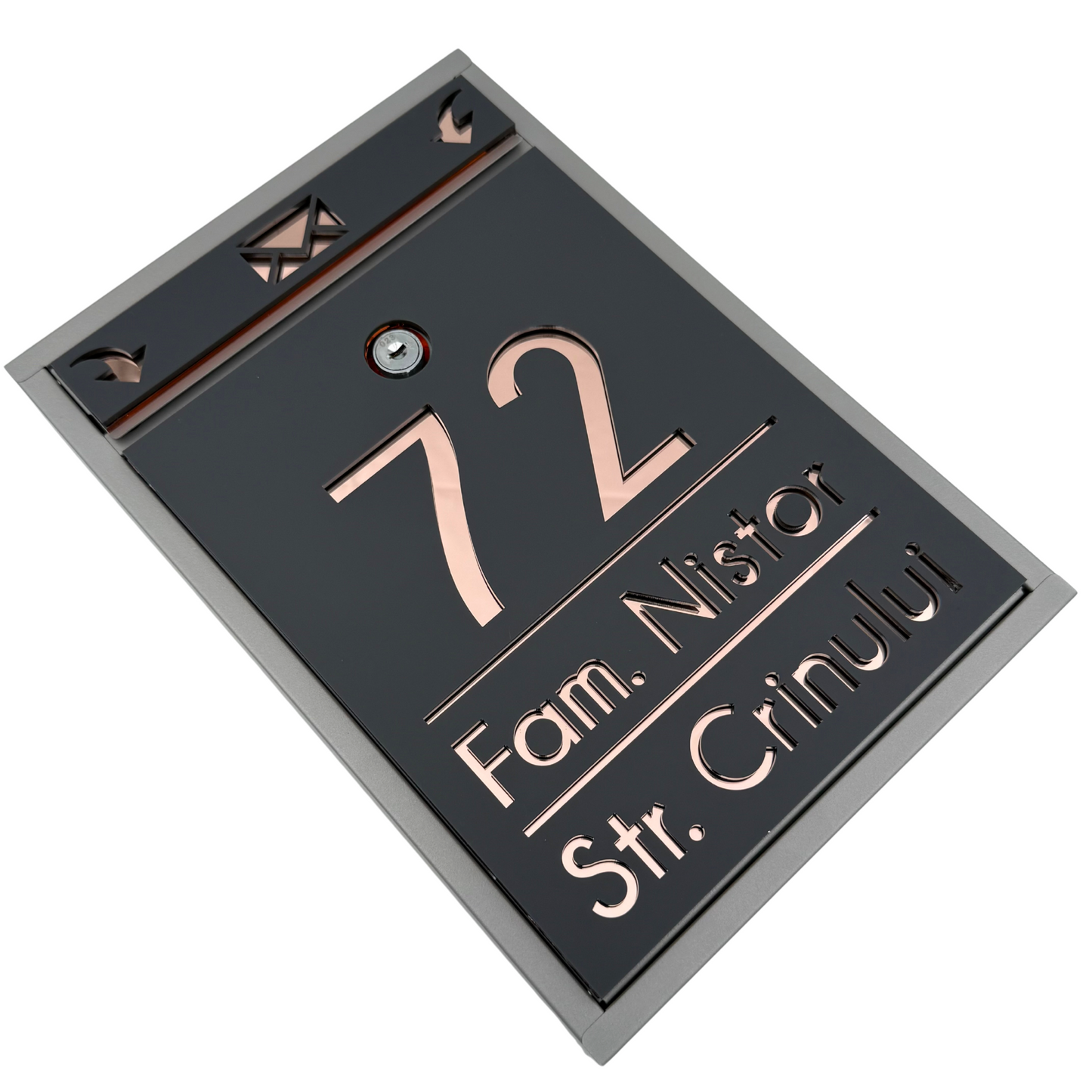 CUTIE POSTALA PERSONALIZATA - Satin Grey Rose Gold Mirror - 32x22×9 cm