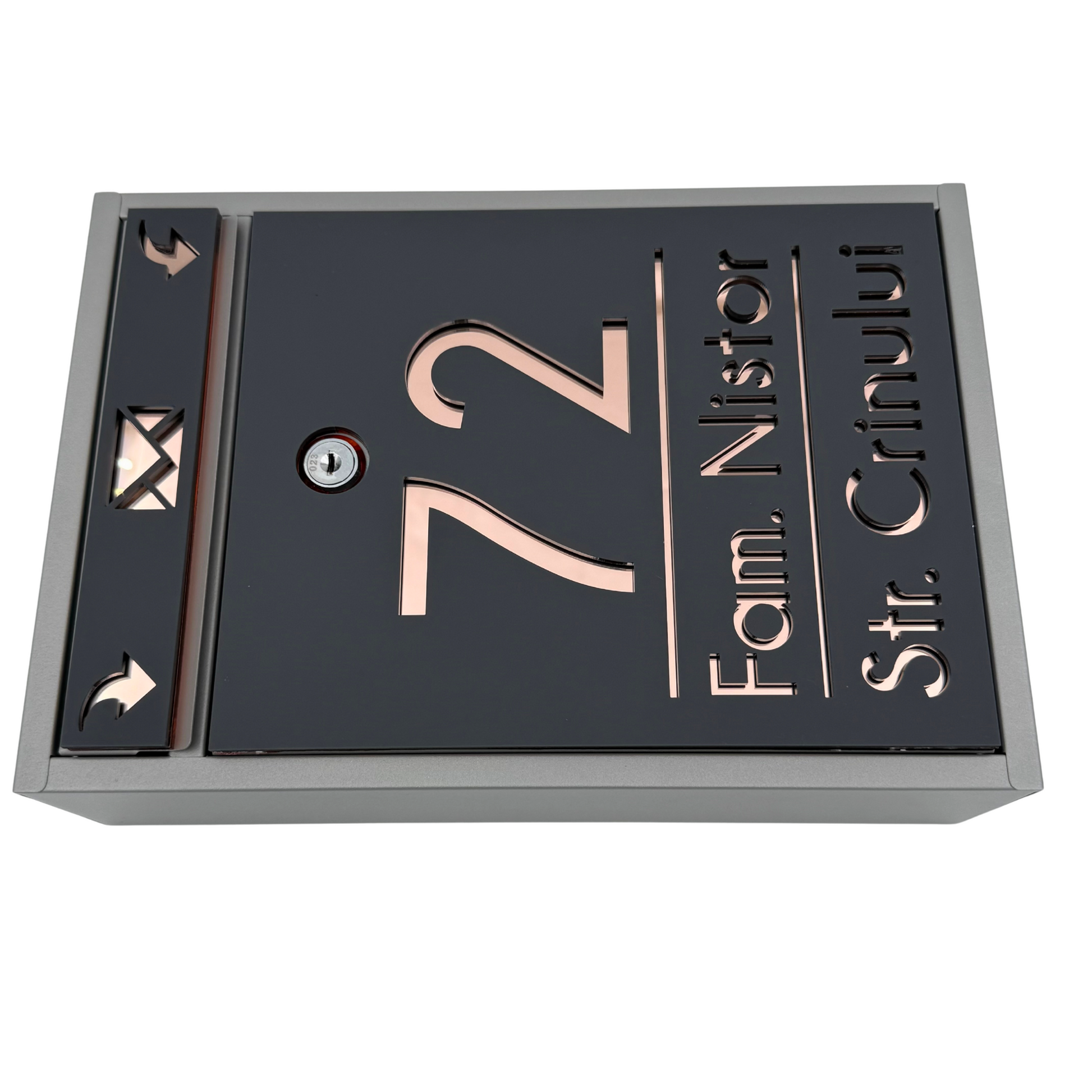 CUTIE POSTALA PERSONALIZATA - Satin Grey Rose Gold Mirror - 32x22×9 cm