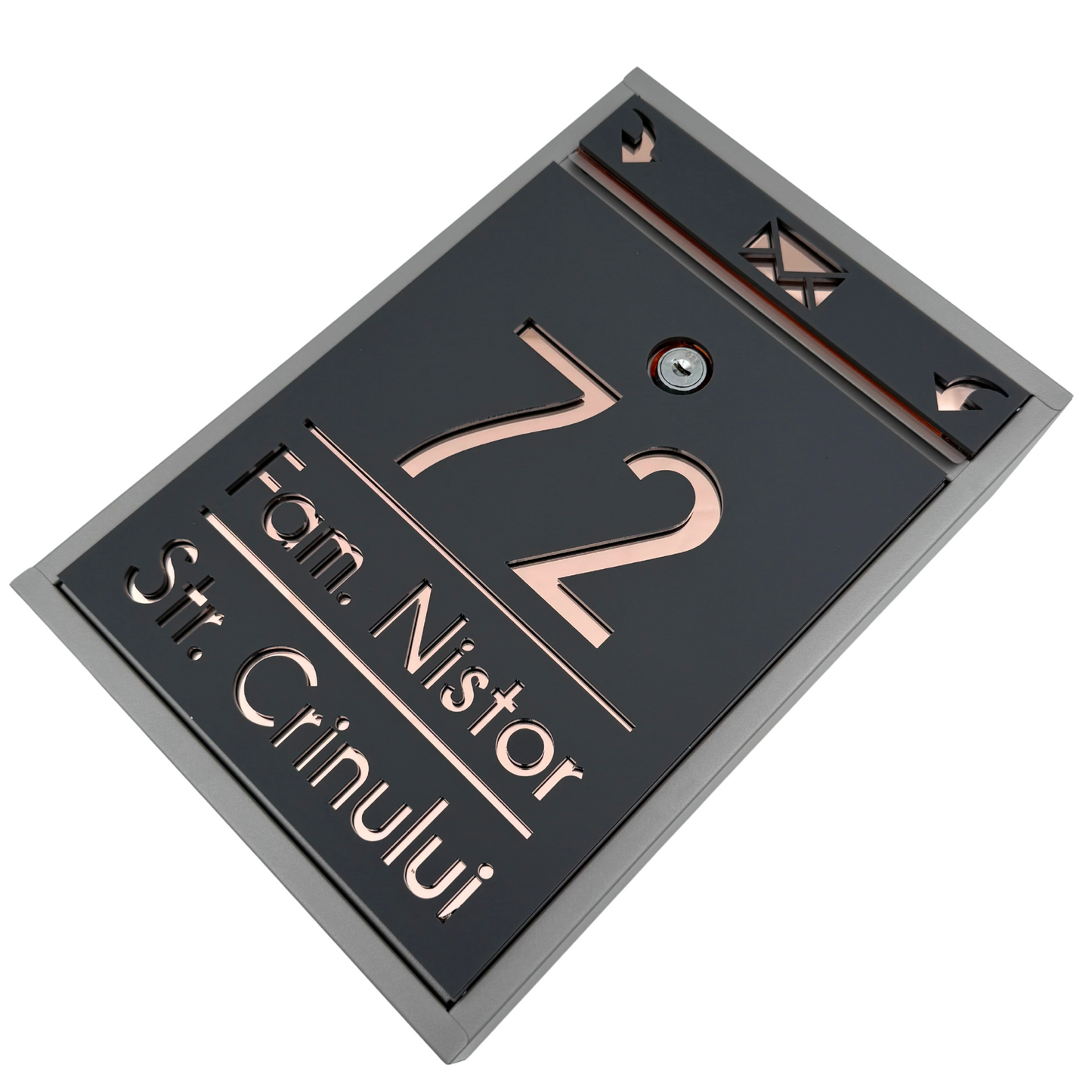 CUTIE POSTALA PERSONALIZATA - Satin Grey Rose Gold Mirror - 32x22×9 cm