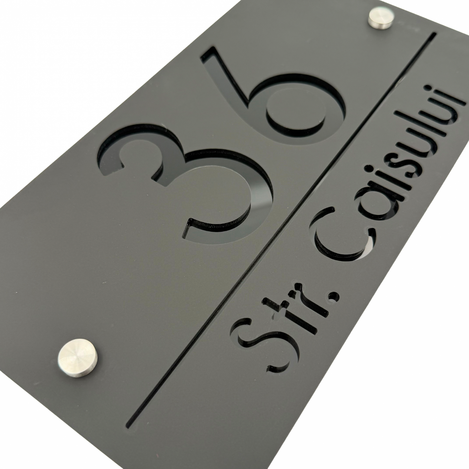 PREMIUM HOUSE NUMBER - Satin Black Glossy Black 2 Spacers Silver - 28×15 cm