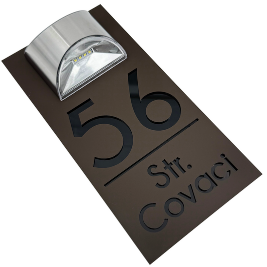 PREMIUM HOUSE NUMBER – Satin Brown Glossy Black Mirror Solar Lamp – 30 x15 cm
