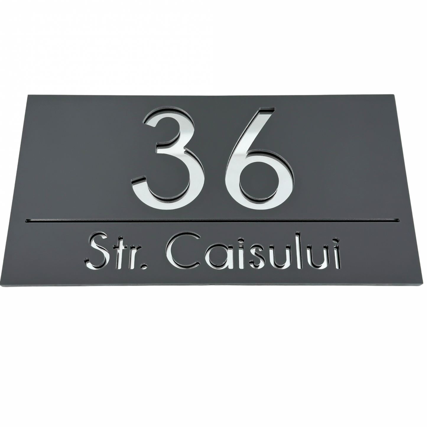 PREMIUM HOUSE NUMBER - Satin Grey Silver Mirror - 28×15 cm