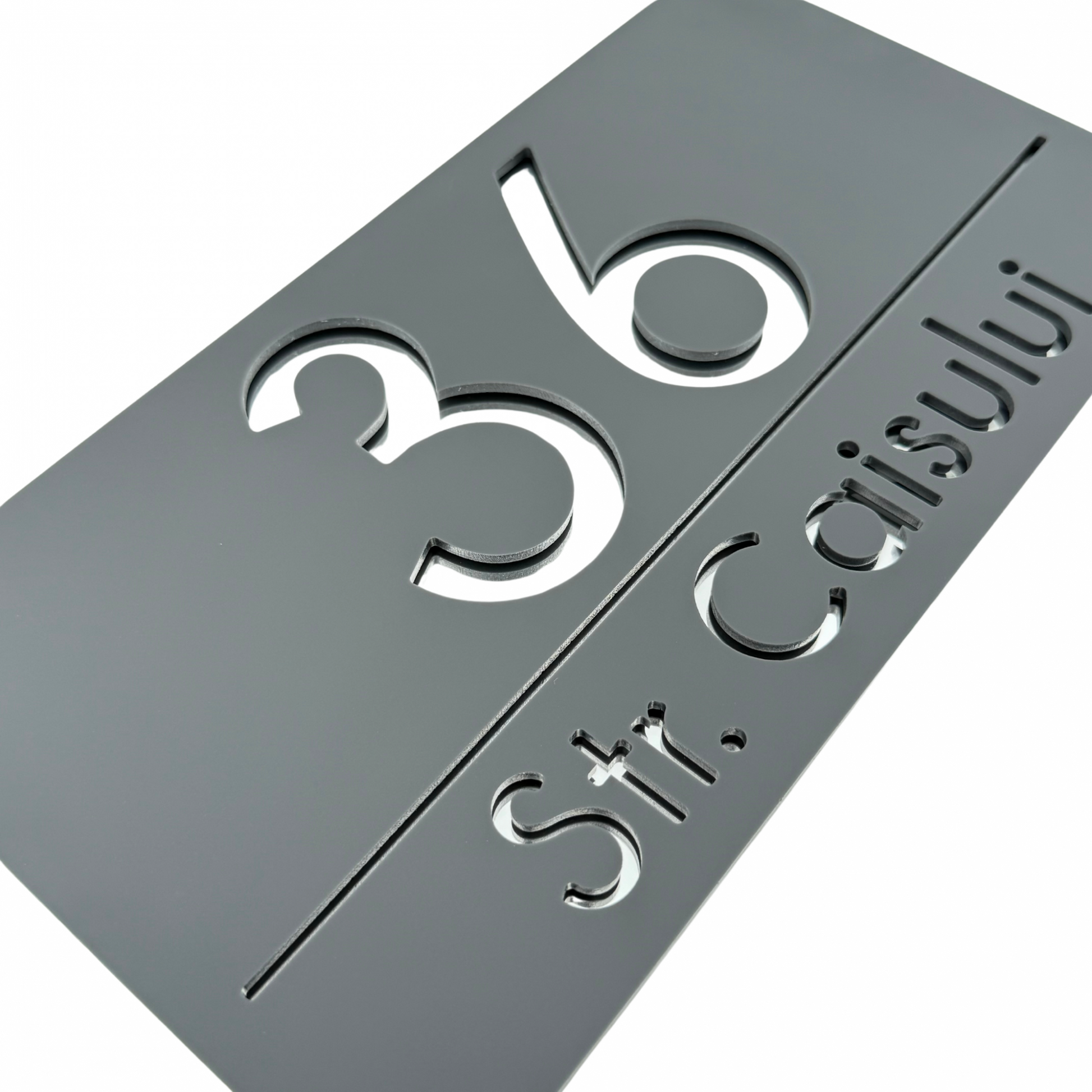 PREMIUM HOUSE NUMBER - Satin Grey Silver Mirror - 28×15 cm
