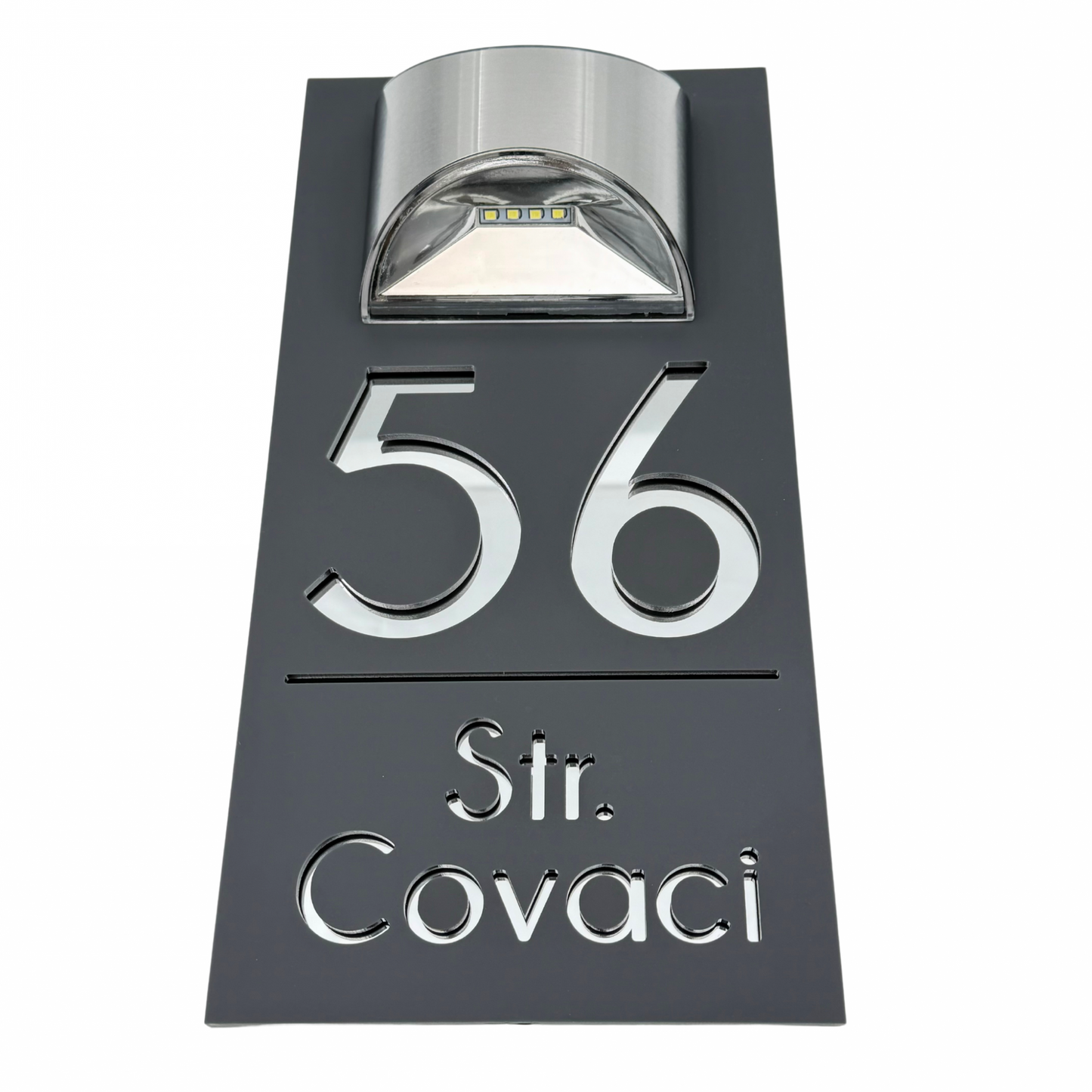 PREMIUM HOUSE NUMBER - Satin Grey Silver Mirror Lampa Solara - 30×15 cm