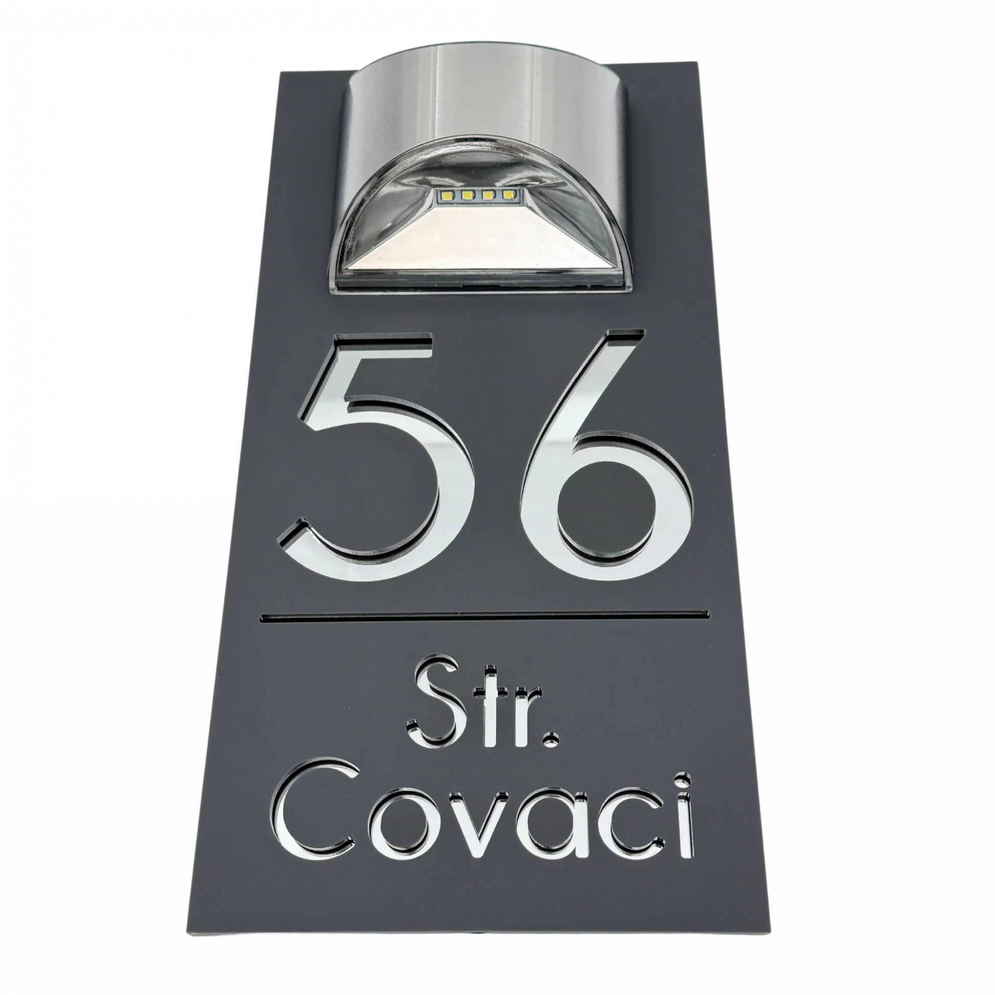 PREMIUM HOUSE NUMBER - Satin Grey Silver Mirror Lampa Solara - 30×15 cm