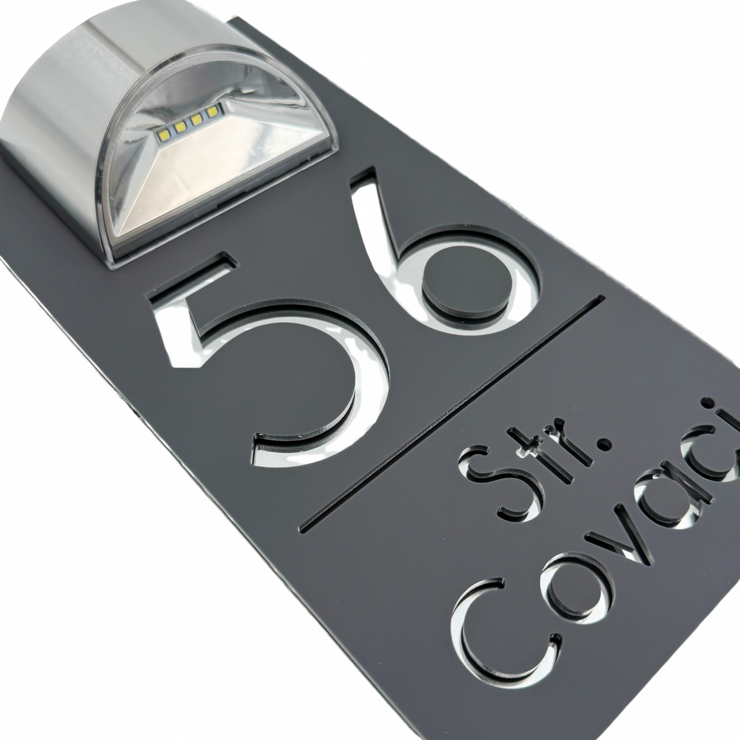 PREMIUM HOUSE NUMBER - Satin Grey Silver Mirror Lampa Solara - 30×15 cm