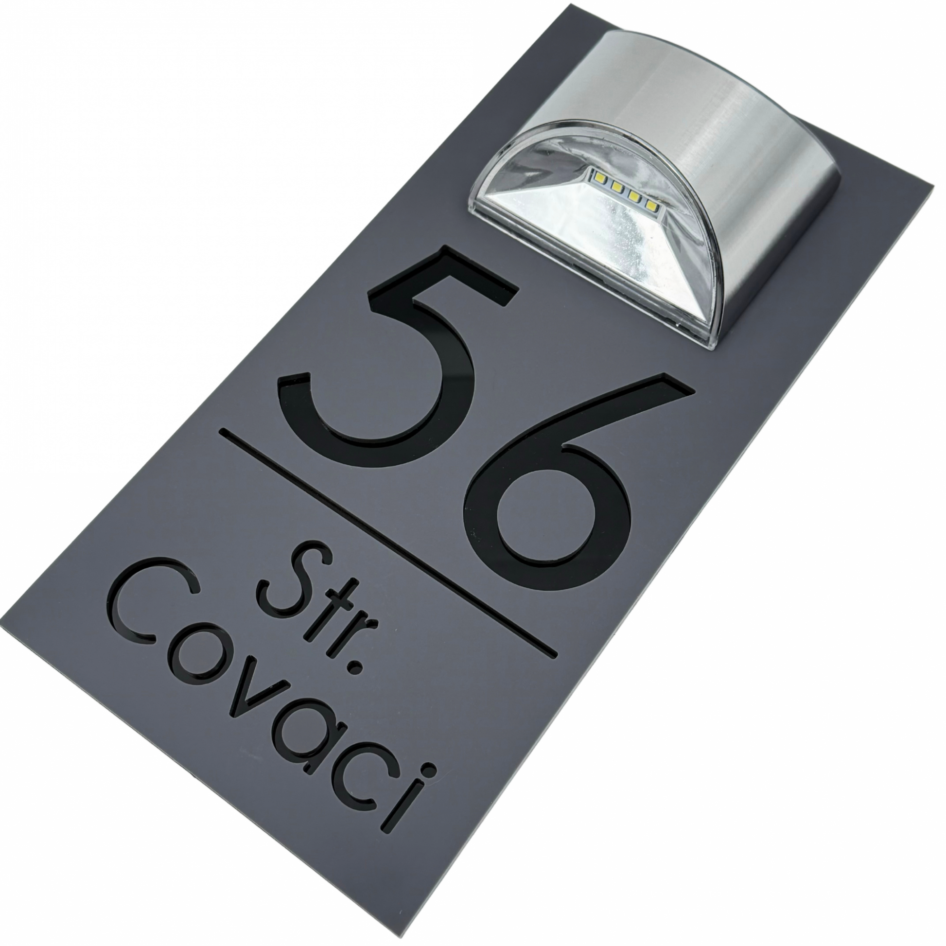 PREMIUM HOUSE NUMBER - Satin Grey Glossy Black Lampa Solara - 30×15 cm