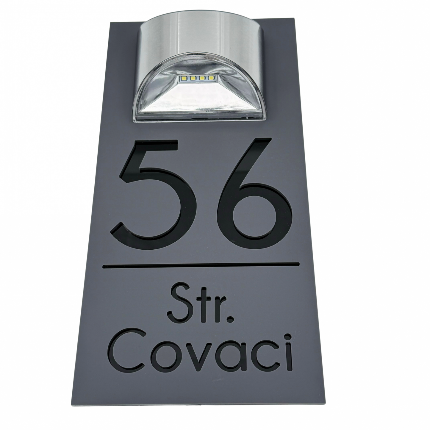 PREMIUM HOUSE NUMBER - Satin Grey Glossy Black Lampa Solara - 30×15 cm
