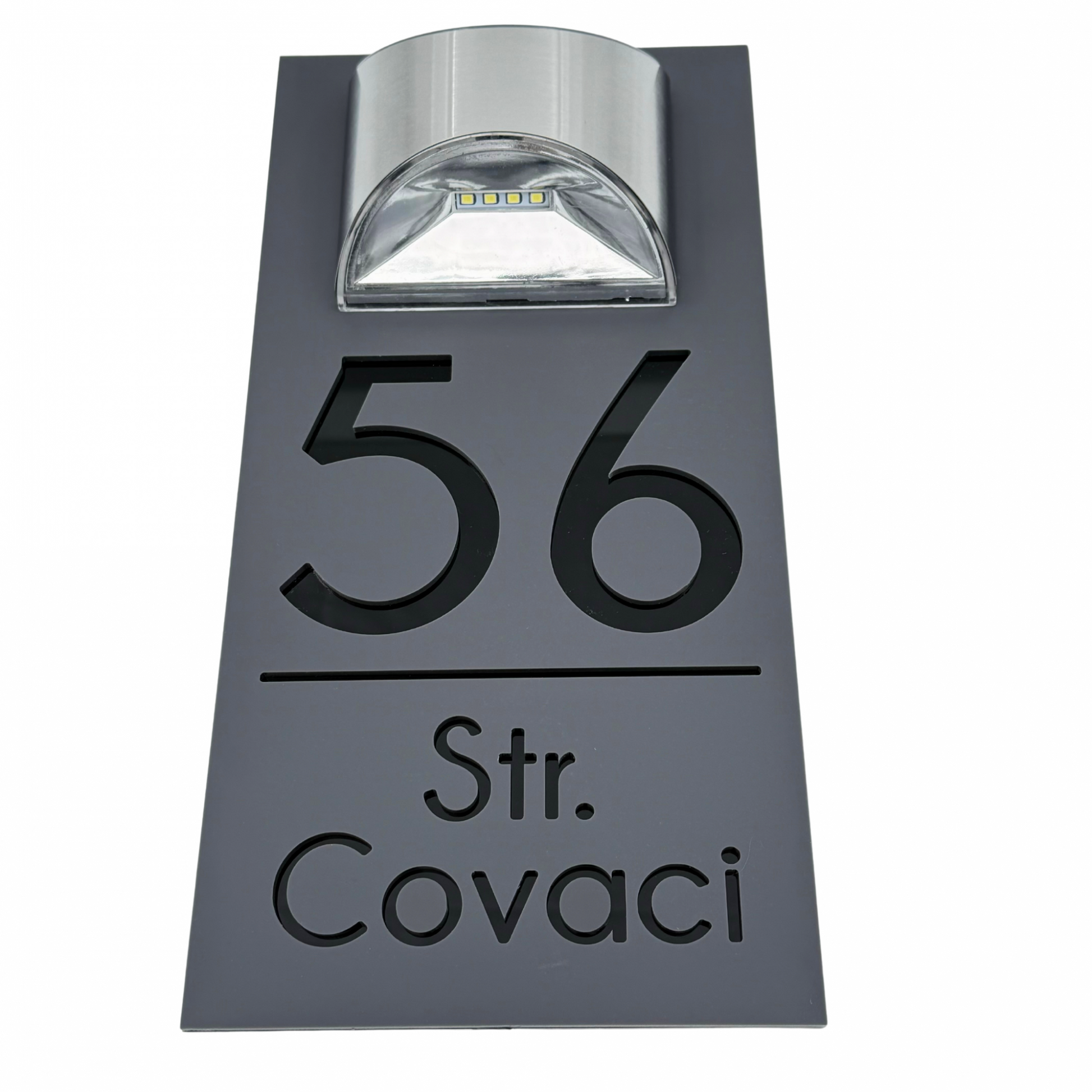PREMIUM HOUSE NUMBER - Satin Grey Glossy Black Lampa Solara - 30×15 cm