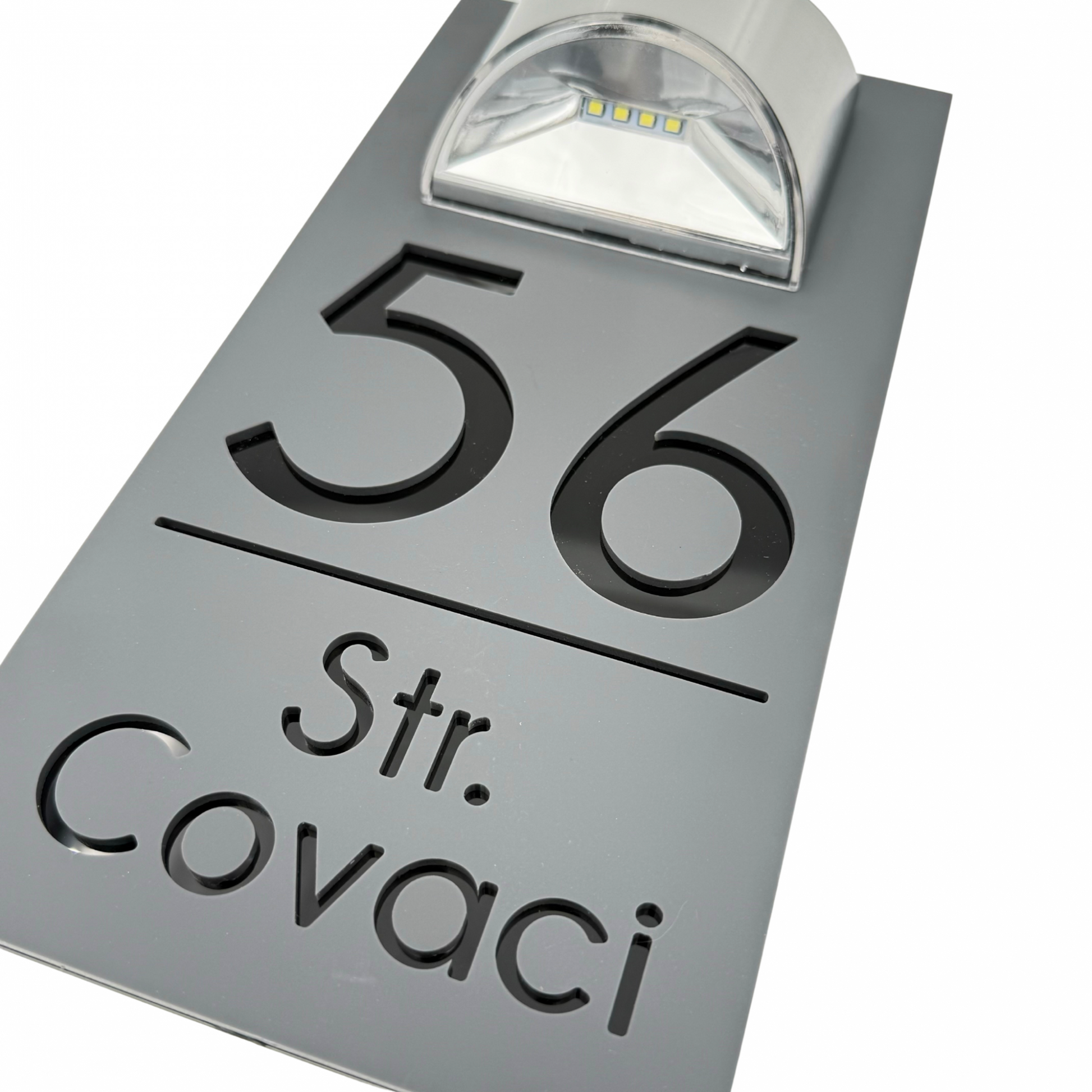 PREMIUM HOUSE NUMBER - Satin Grey Glossy Black Lampa Solara - 30×15 cm