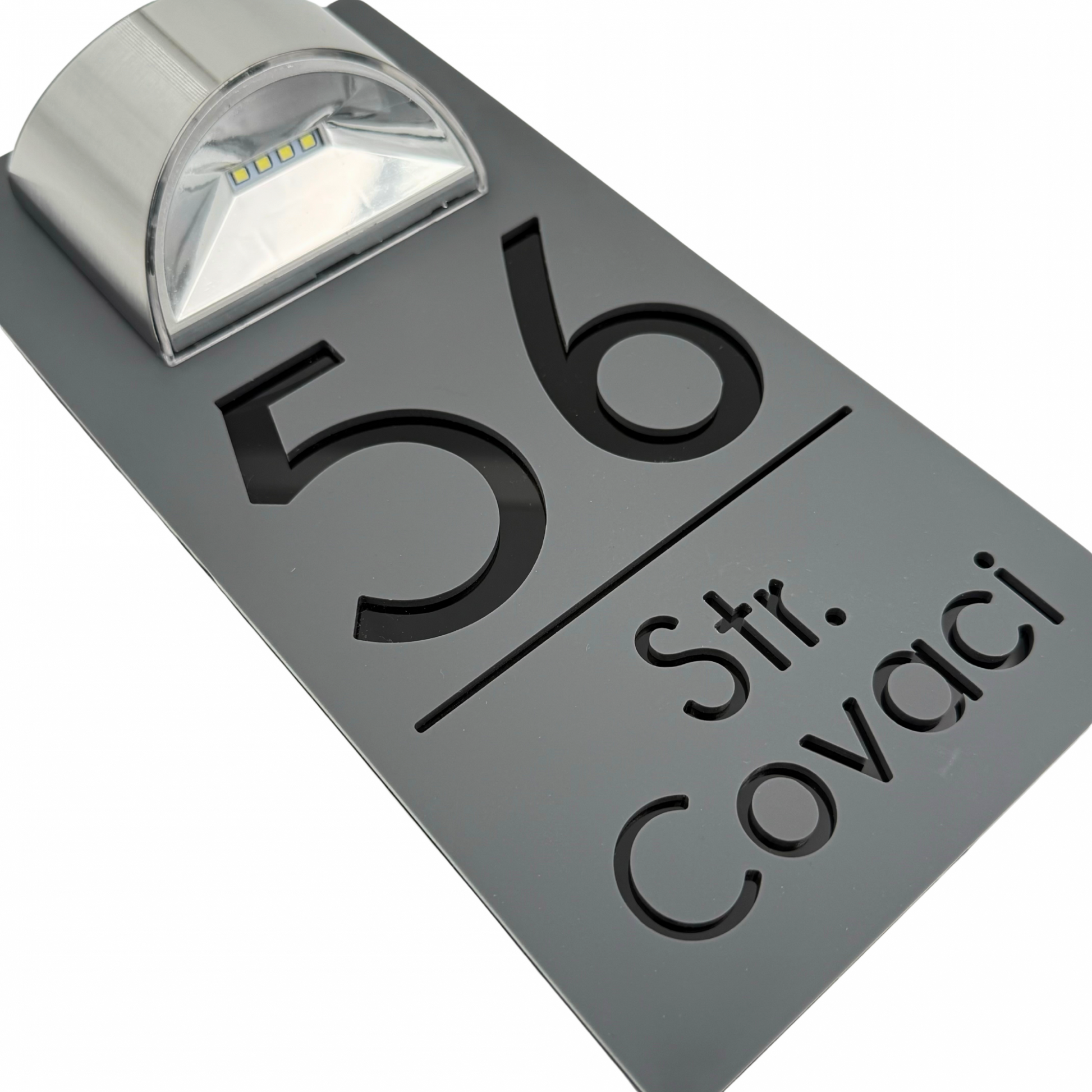 PREMIUM HOUSE NUMBER - Satin Grey Glossy Black Lampa Solara - 30×15 cm