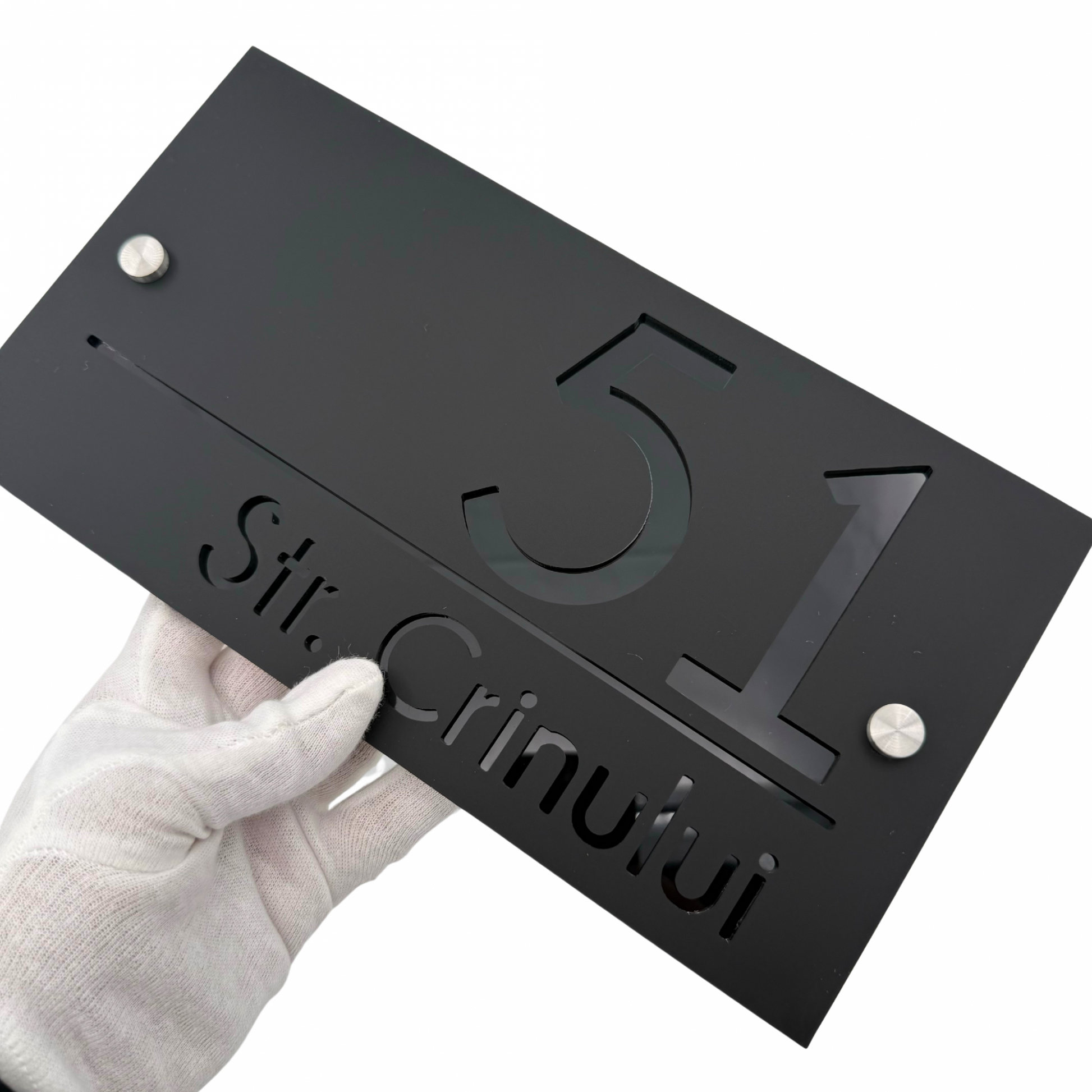 PREMIUM HOUSE NUMBER - Satin Black Glossy Black 2 Spacers Silver - 28×15 cm